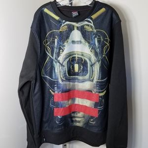 Mens Graphic Robot Long Sleeves Sweat Shirt Sz 2XL